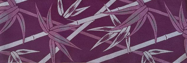 Washable Traditional Reversible Hanhaba OBI, Long  / Bamboo leaves, Purple and silver