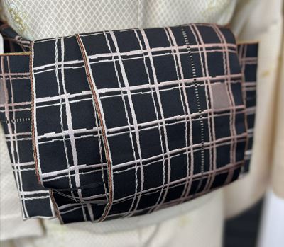 Traditional Reversible Hanhaba OBI / Checkered, Black & Gold