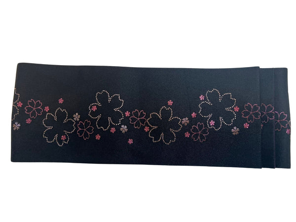Vintage Traditional Women's OBI / Reversible Hanhaba Obi – Sakura & Stripe Motif in Black and Purple