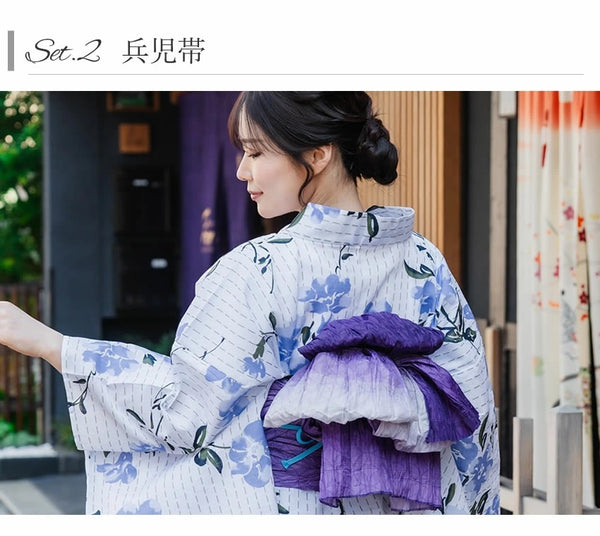Washable Traditional Women's Heko Obi / Elegant Gradient Purple – Soft & Stylish Traditional Waist Sash