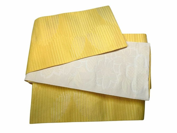 Washable Traditional Women's OBI / Reversible Hanhaba Obi – Yellow & Woven Leaf
