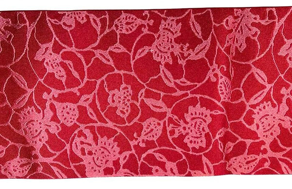 Washable Traditional Women's OBI / Reversible Hanhaba Obi – Deep red with soft pink floral jacquard pattern