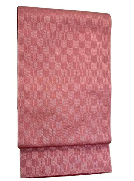 Washable Traditional Women's OBI / Reversible Hanhaba Obi – Deep red with soft pink floral jacquard pattern