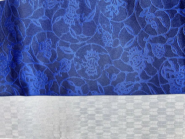 Washable Traditional Women's OBI / Reversible Hanhaba Obi – Deep Blue with soft light blue floral jacquard pattern
