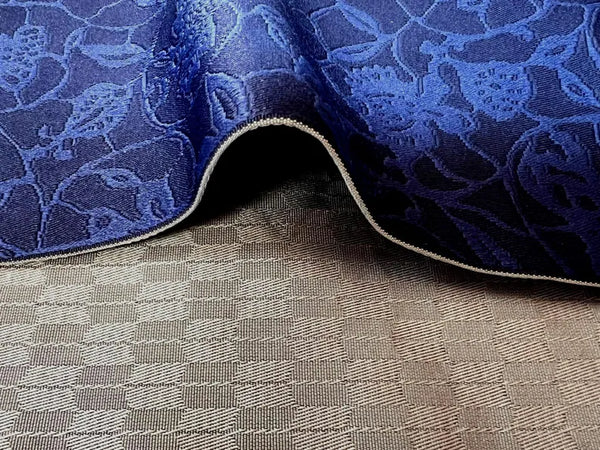 Washable Traditional Women's OBI / Reversible Hanhaba Obi – Deep Blue with soft light blue floral jacquard pattern