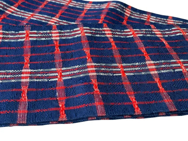 Japanese Casual Cotton Hanhaba Obi - Navy & Red Tartan Check / Traditional Kimono Belt
