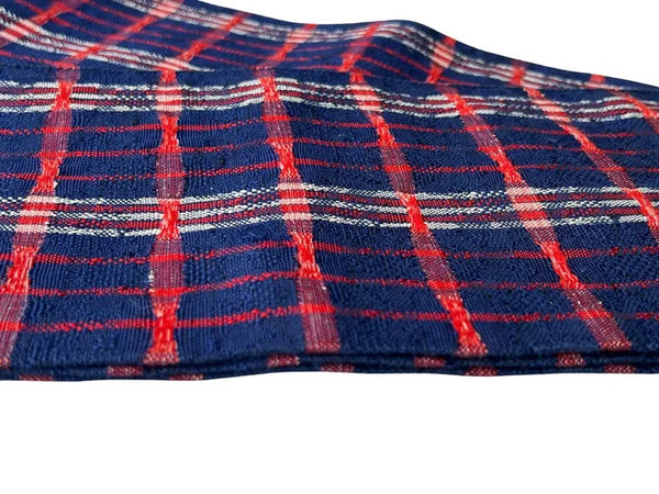 Japanese Casual Cotton Hanhaba Obi - Navy & Red Tartan Check / Traditional Kimono Belt
