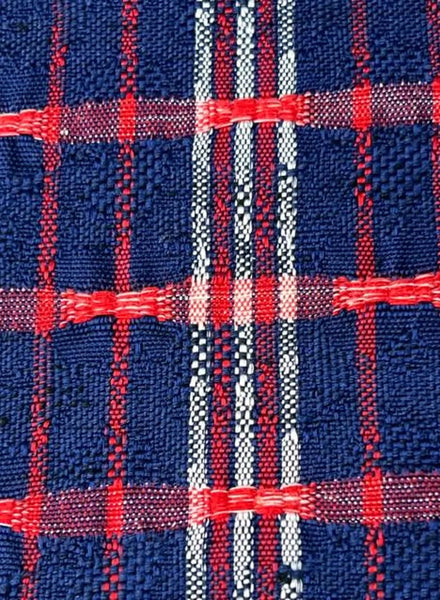 Japanese Casual Cotton Hanhaba Obi - Navy & Red Tartan Check / Traditional Kimono Belt