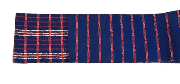 Japanese Casual Cotton Hanhaba Obi - Navy & Red Tartan Check / Traditional Kimono Belt
