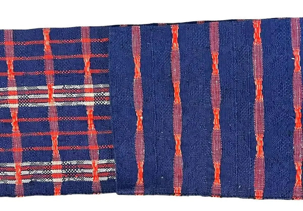 Japanese Casual Cotton Hanhaba Obi - Navy & Red Tartan Check / Traditional Kimono Belt
