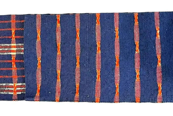 Japanese Casual Cotton Hanhaba Obi - Navy & Red Tartan Check / Traditional Kimono Belt