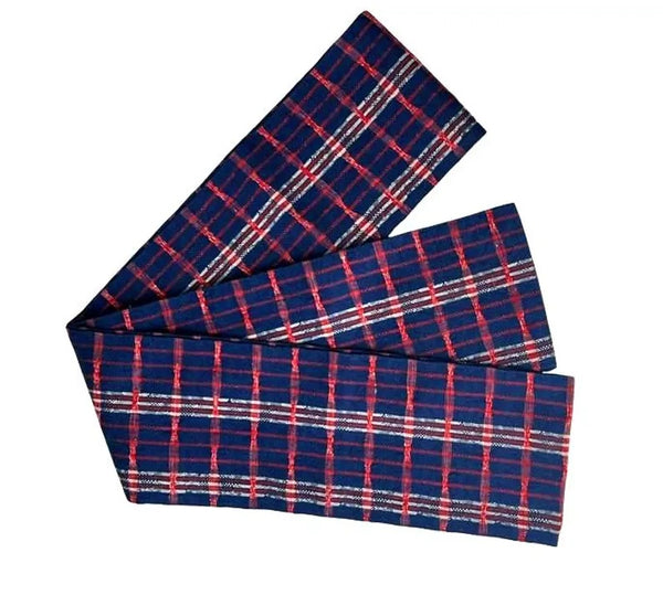 Japanese Casual Cotton Hanhaba Obi - Navy & Red Tartan Check / Traditional Kimono Belt