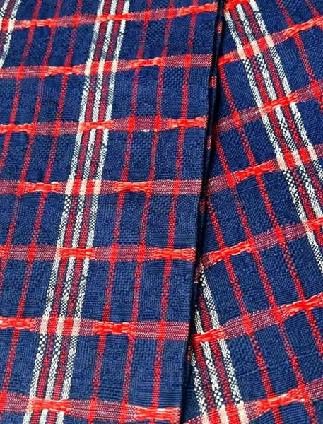 Japanese Casual Cotton Hanhaba Obi - Navy & Red Tartan Check / Traditional Kimono Belt