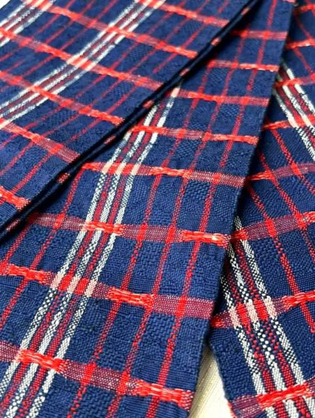 Japanese Casual Cotton Hanhaba Obi - Navy & Red Tartan Check / Traditional Kimono Belt
