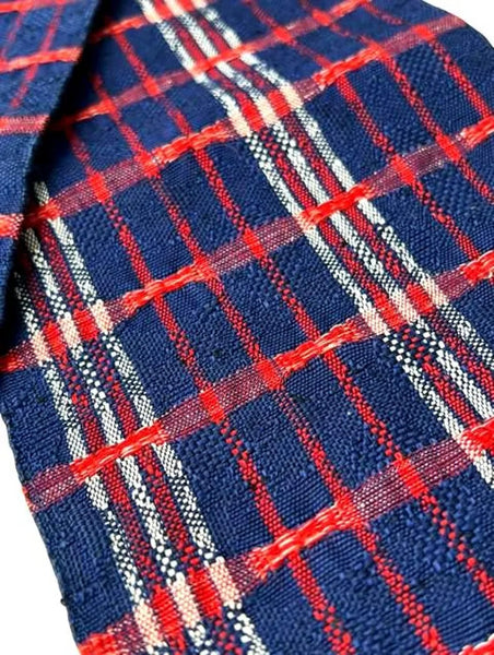 Japanese Casual Cotton Hanhaba Obi - Navy & Red Tartan Check / Traditional Kimono Belt