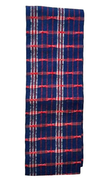 Japanese Casual Cotton Hanhaba Obi - Navy & Red Tartan Check / Traditional Kimono Belt