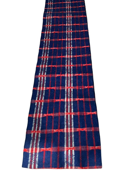 Japanese Casual Cotton Hanhaba Obi - Navy & Red Tartan Check / Traditional Kimono Belt