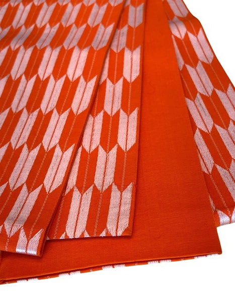 Japanese Vintage Hanhaba Obi – Orange Arrow Feather (Yabane) Pattern, Reversible Women's Sash