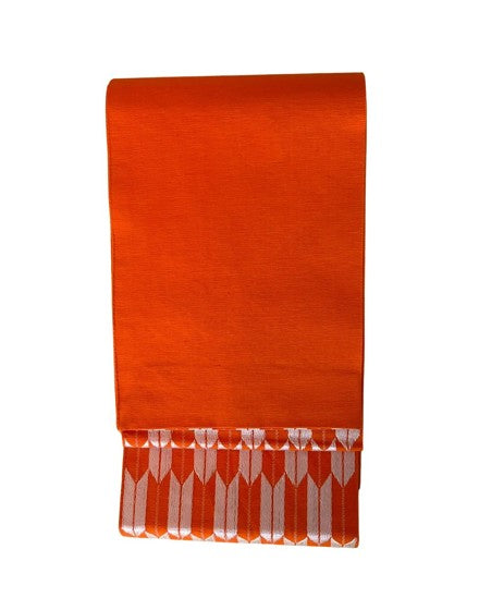 Japanese Vintage Hanhaba Obi – Orange Arrow Feather (Yabane) Pattern, Reversible Women's Sash