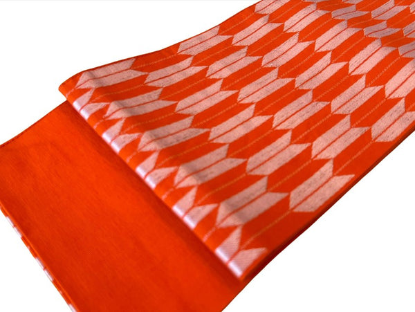 Japanese Vintage Hanhaba Obi – Orange Arrow Feather (Yabane) Pattern, Reversible Women's Sash