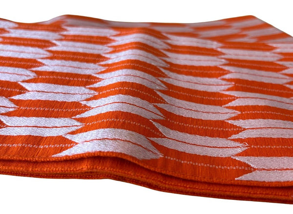 Japanese Vintage Hanhaba Obi – Orange Arrow Feather (Yabane) Pattern, Reversible Women's Sash