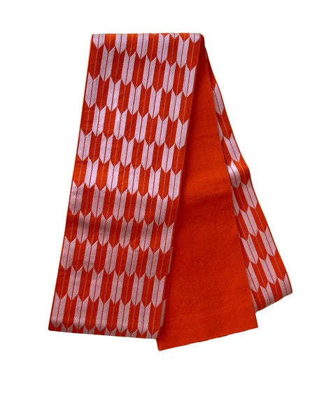 Japanese Vintage Hanhaba Obi – Orange Arrow Feather (Yabane) Pattern, Reversible Women's Sash