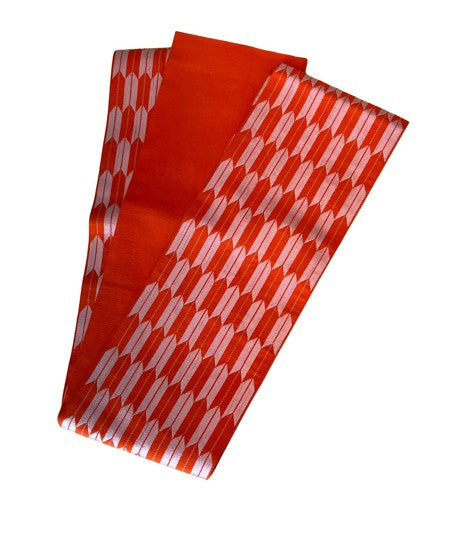 Japanese Vintage Hanhaba Obi – Orange Arrow Feather (Yabane) Pattern, Reversible Women's Sash