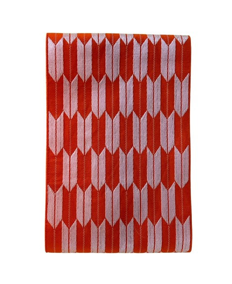 Japanese Vintage Hanhaba Obi – Orange Arrow Feather (Yabane) Pattern, Reversible Women's Sash