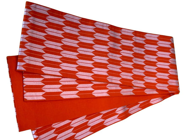 Japanese Vintage Hanhaba Obi – Orange Arrow Feather (Yabane) Pattern, Reversible Women's Sash