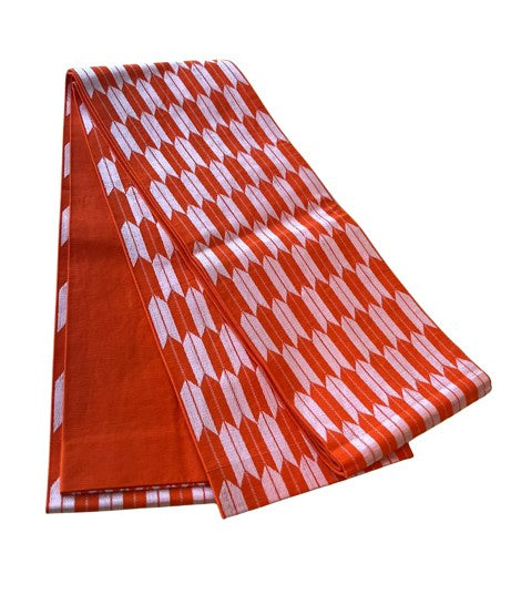 Japanese Vintage Hanhaba Obi – Orange Arrow Feather (Yabane) Pattern, Reversible Women's Sash