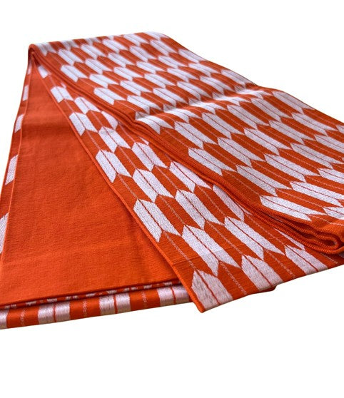 Japanese Vintage Hanhaba Obi – Orange Arrow Feather (Yabane) Pattern, Reversible Women's Sash