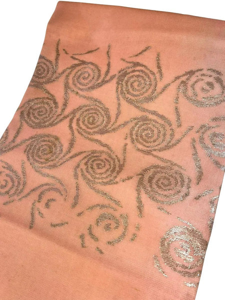 Japanese Vintage Nagoya Obi – Traditional Women's obi 100% Silk Kimono Belt– Dusty Pink with Silver Swirl Pattern