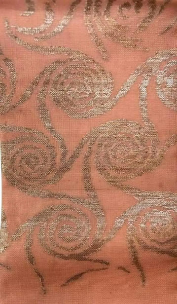 Japanese Vintage Nagoya Obi – Traditional Women's obi 100% Silk Kimono Belt– Dusty Pink with Silver Swirl Pattern