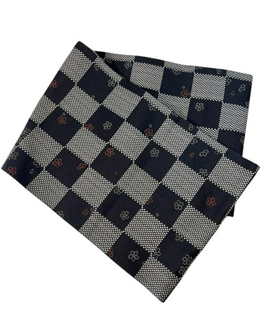 Japanese Nagoya Obi – Black & White Checkered Sakura Traditional Kimono sash Belt