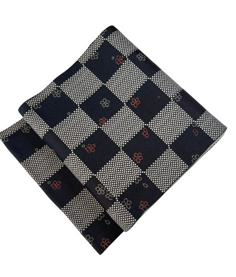 Japanese Nagoya Obi – Black & White Checkered Sakura Traditional Kimono sash Belt