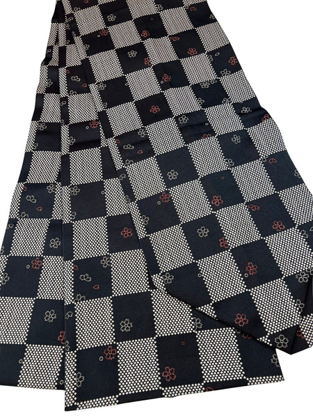 Japanese Nagoya Obi – Black & White Checkered Sakura Traditional Kimono sash Belt