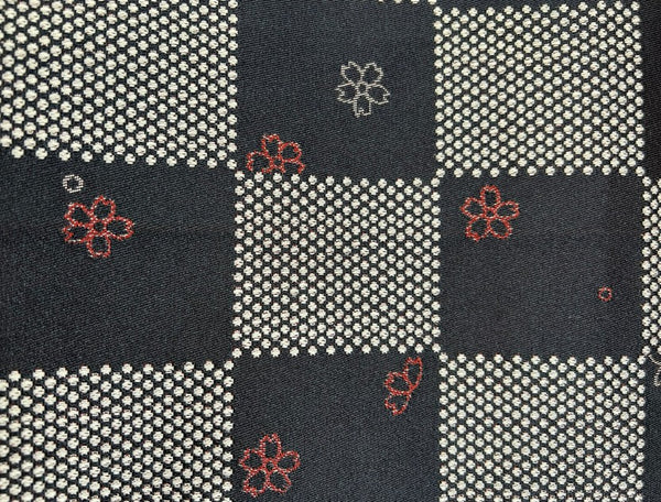 Japanese Nagoya Obi – Black & White Checkered Sakura Traditional Kimono sash Belt