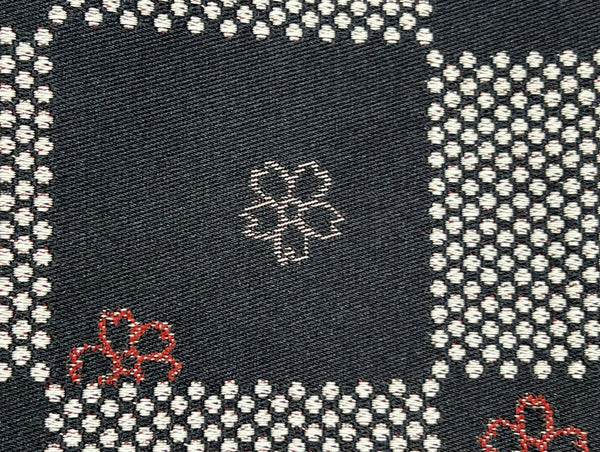 Japanese Nagoya Obi – Black & White Checkered Sakura Traditional Kimono sash Belt