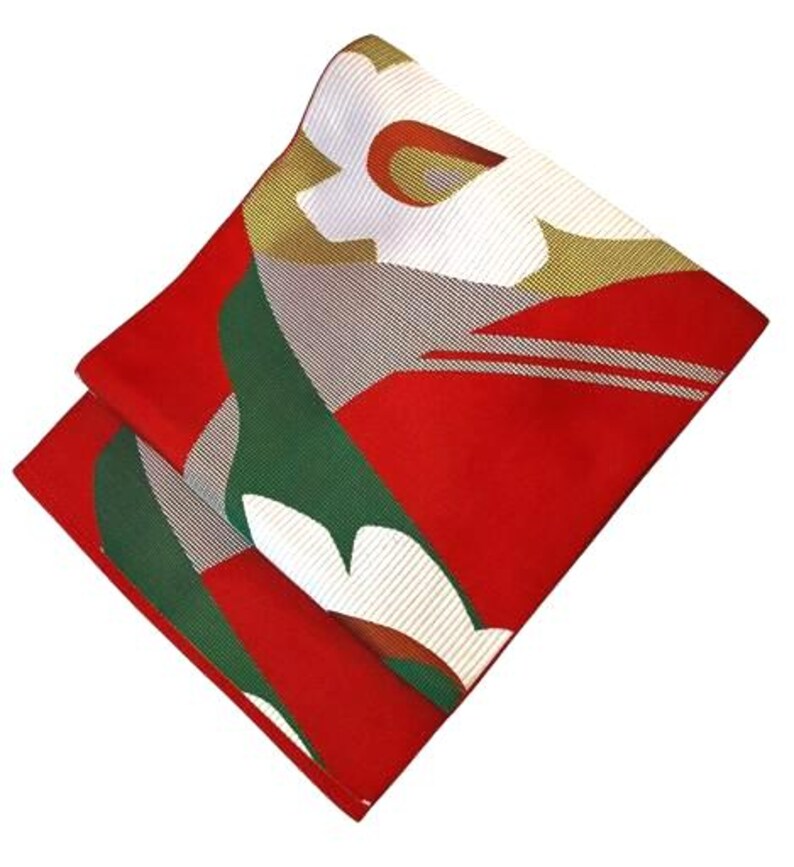 Vintage Nagoya Obi with Bold Red and White Floral Design – Japanese Kimono Belt