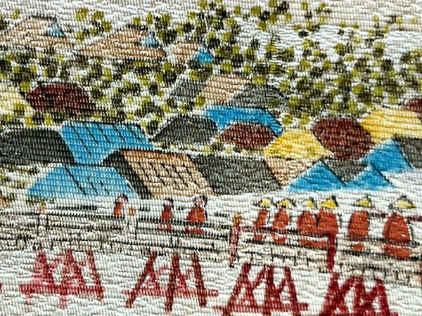 Vintage Silk Nagoya Obi – Pale Pink Japanese Kimono Belt with Scenic Embroidery | Traditional Kimono Accessory | Handmade Textile Art