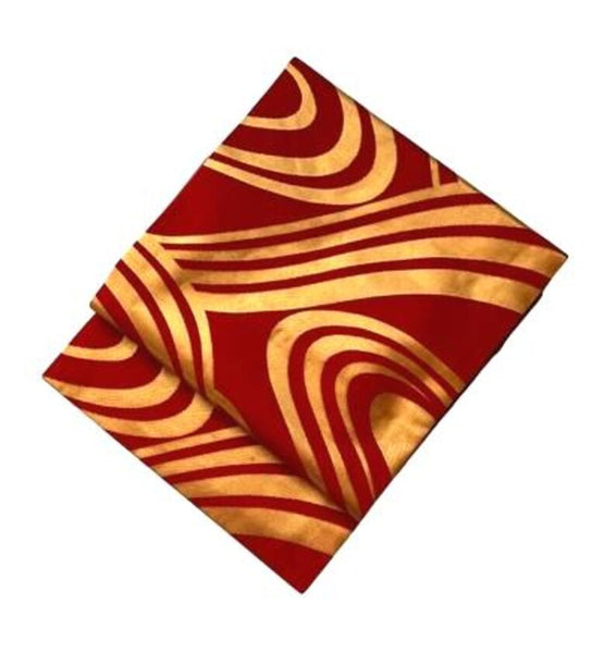 Elegant Red & Gold Nagoya Obi – Japanese Silk Kimono Belt with Modern Wave Pattern