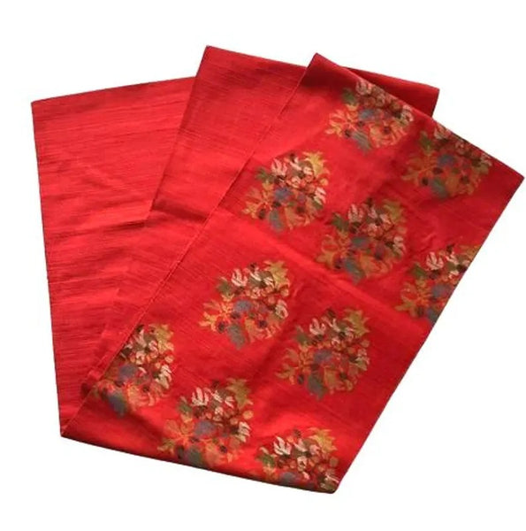 Vintage Japanese Nagoya Obi / Red-Orange Tsumugi Silk / Woven Floral Bouquet Medallion / Kimono Sash Belt