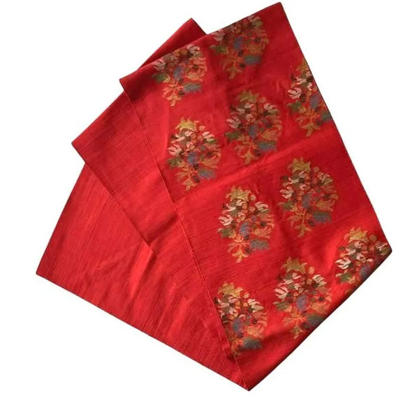 Vintage Japanese Nagoya Obi / Red-Orange Tsumugi Silk / Woven Floral Bouquet Medallion / Kimono Sash Belt