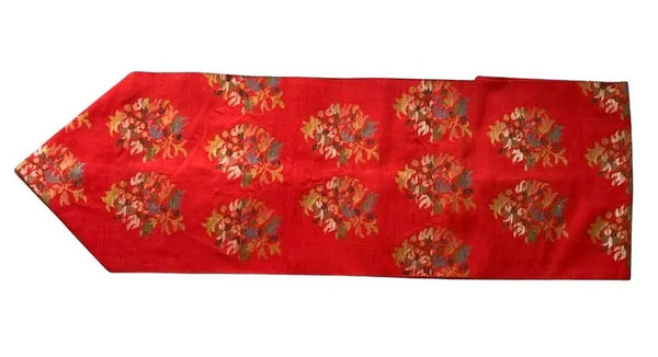 Vintage Japanese Nagoya Obi / Red-Orange Tsumugi Silk / Woven Floral Bouquet Medallion / Kimono Sash Belt