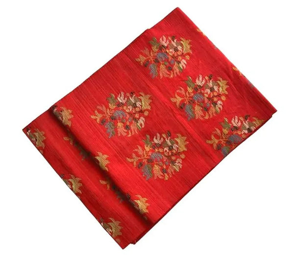Vintage Japanese Nagoya Obi / Red-Orange Tsumugi Silk / Woven Floral Bouquet Medallion / Kimono Sash Belt