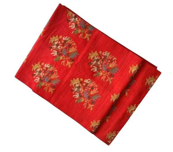 Vintage Japanese Nagoya Obi / Red-Orange Tsumugi Silk / Woven Floral Bouquet Medallion / Kimono Sash Belt