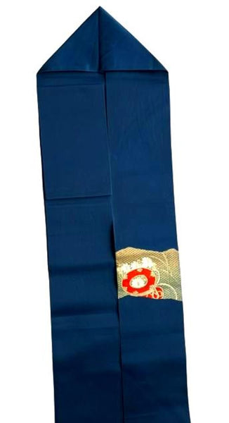 Vintage Japanese Nagoya Obi / Navy Blue Silk with Gold Brocade, Taiko Drum & Wave Motif | Formal Kimono Accessory