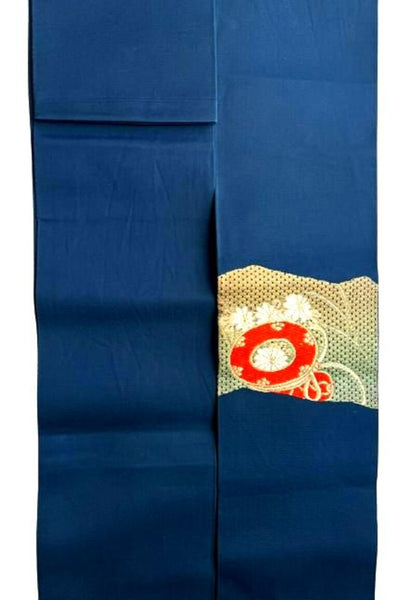 Vintage Japanese Nagoya Obi / Navy Blue Silk with Gold Brocade, Taiko Drum & Wave Motif | Formal Kimono Accessory