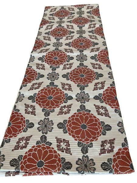 Japanese Vintage Nagoya Obi – Chrysanthemum Medallion Pattern, Women's Silk Sash