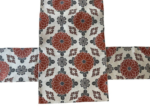 Japanese Vintage Nagoya Obi – Chrysanthemum Medallion Pattern, Women's Silk Sash